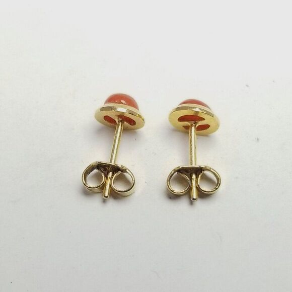 Vintage Sterling Silver Gold Overlay Orange Cabochon Stud Earrings, Small Estate - Picture 3 of 7